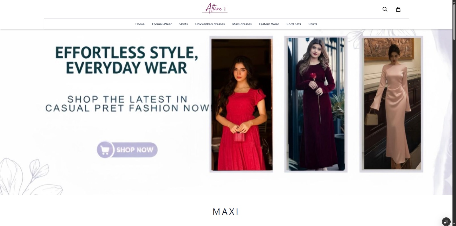 Custom e-commerce website for Attire, a clothing brand