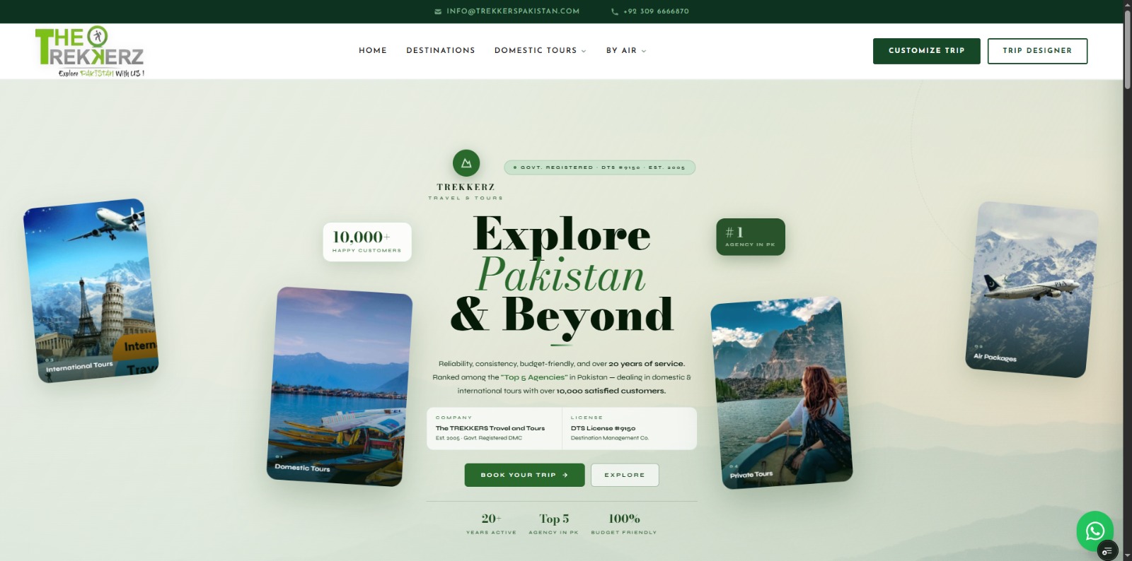 Custom website for Trekkerz Pakistan, a travel agency