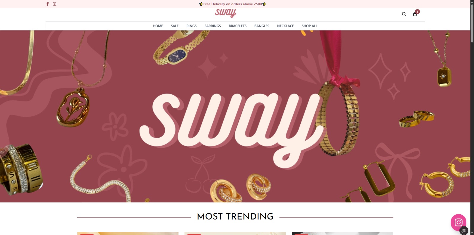 Custom e-commerce website for SwayStore, a jewellery brand