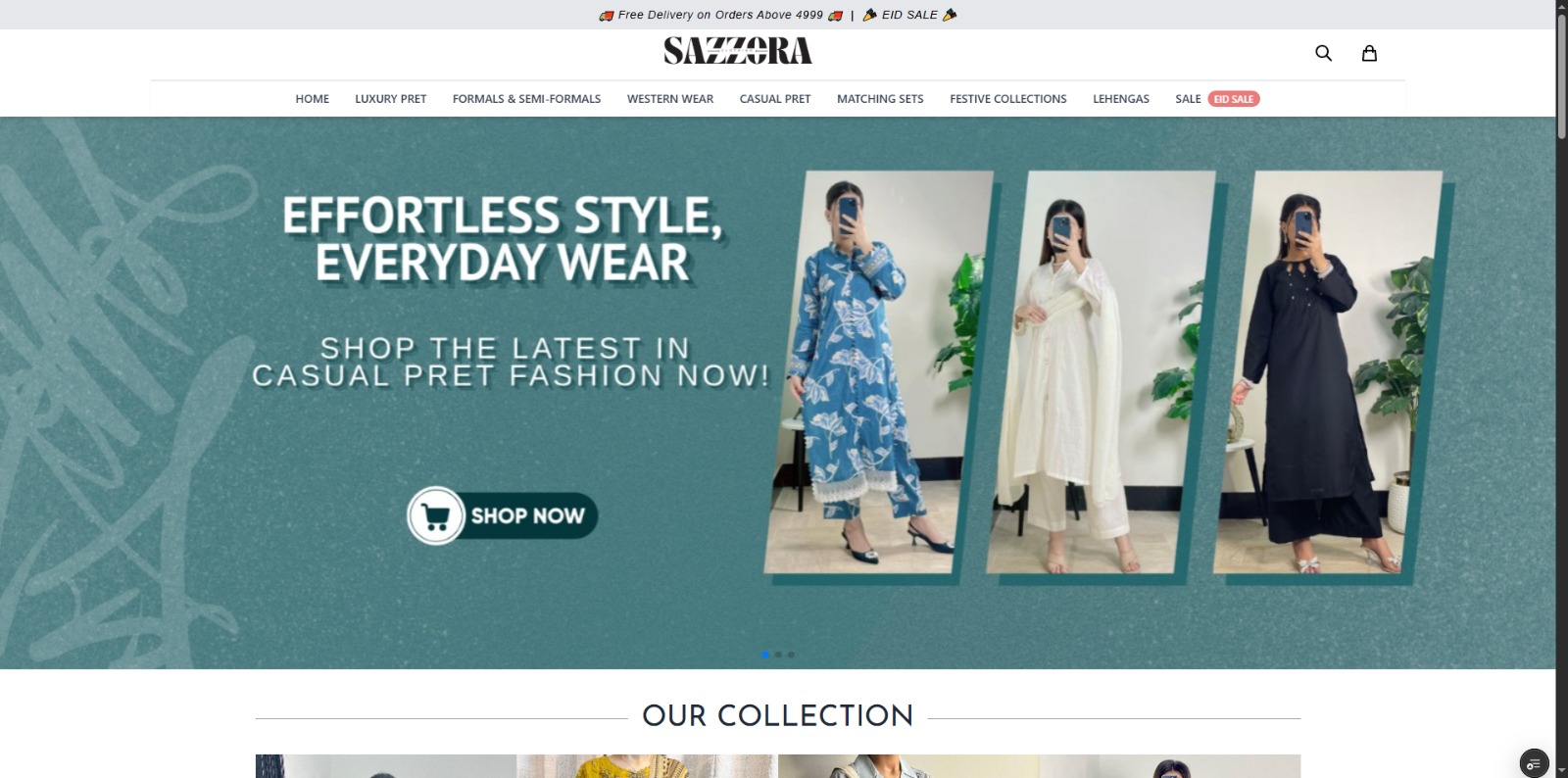 Custom e-commerce website for Sazzora, a clothing brand
