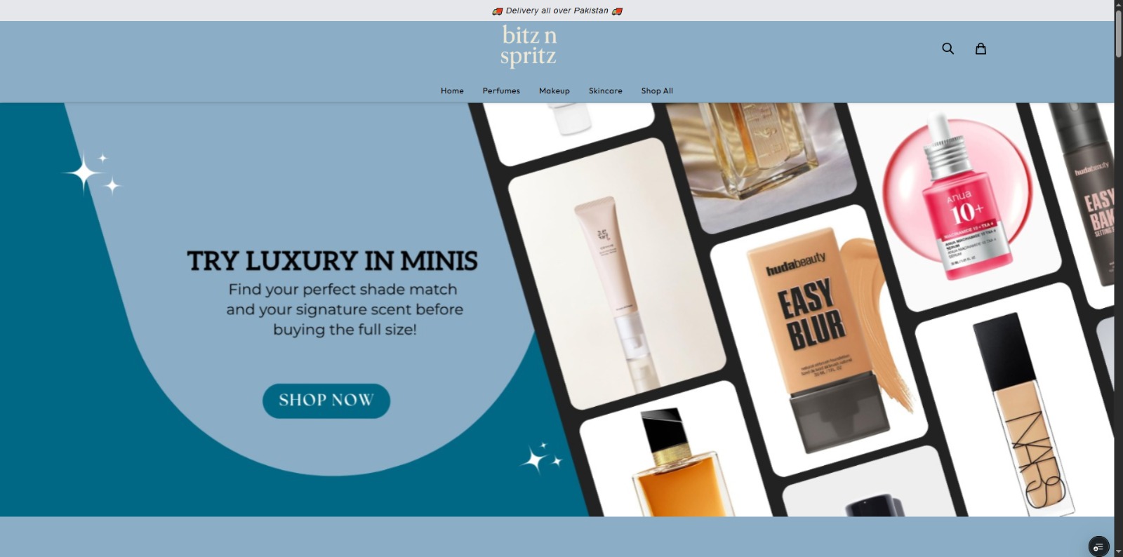 Custom e-commerce website for BlitzNSplits, a beauty and cosmetics brand